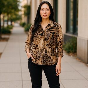 🌼Dana Bachman Leopard Print Blouse Sz M